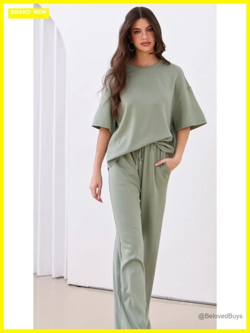 2 Piece Lounge Set Women Travel Outfit Short Sleeve Wide Leg Pants - Picture 6 of 6